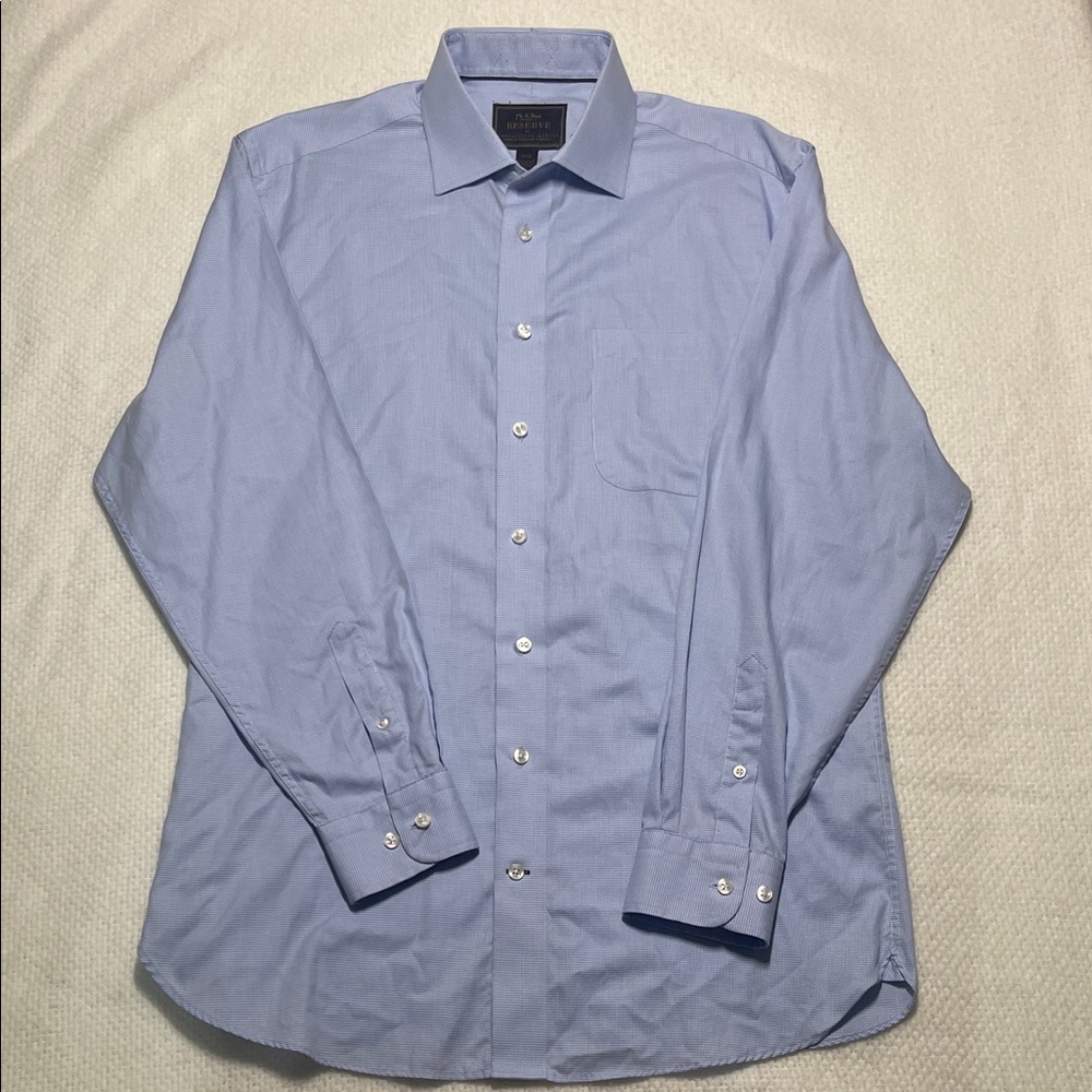 Jos A Bank Reserve By Cotonificio Albini Men's Blue Button Down 16-35Dress Shirt